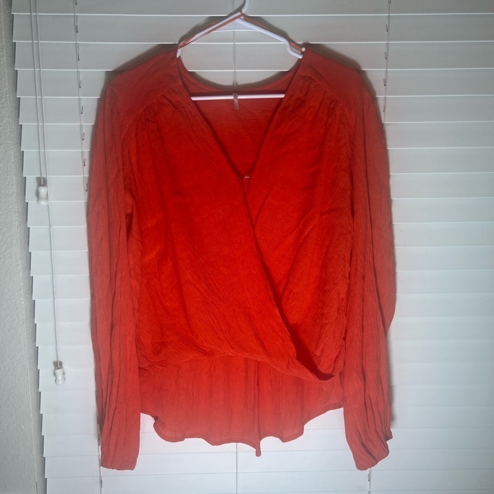 Free People "Check On It" Faux-Wrap Long Sleeve Top Flame Size M - Picture 5 of 16